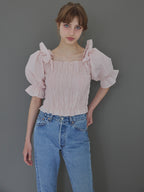 Sheer jacquard off shoulder blouse ピンク size:M model:175cm MARTA