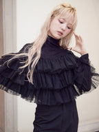 Dot tulle ruffle & knit top set ブラック size:M model:163cm MINAMI