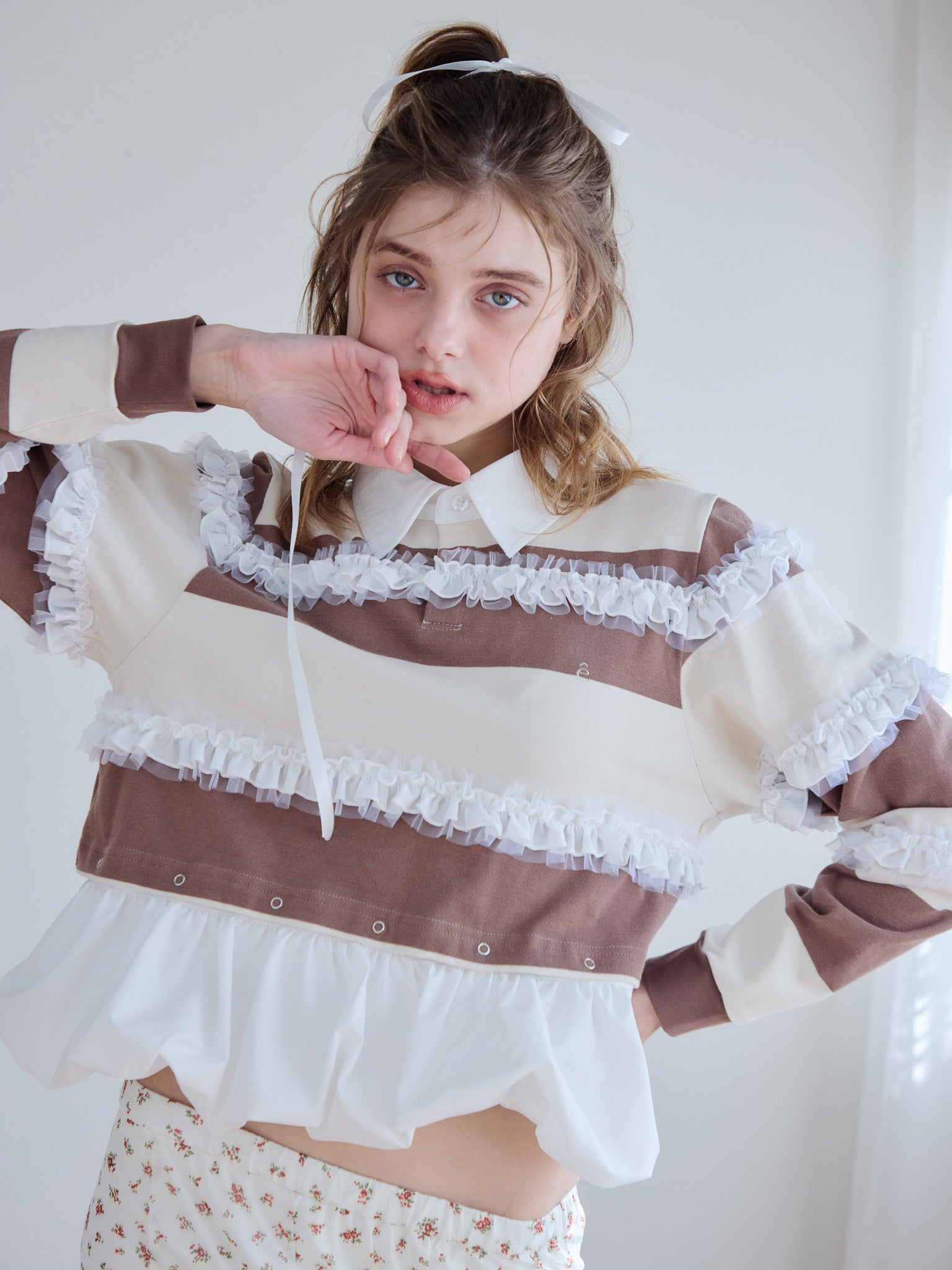 Balloon hem rugby shirt モカ size:M model:174cm KATERYNA