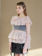 Rose tulle off shoulder blouse ピンク size:M model:174cm KATERYNA