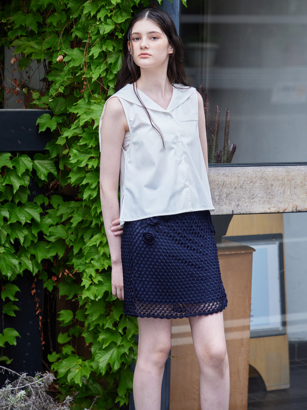 Rose crochet mini skirt ネイビー size:M model:170cm ALICE