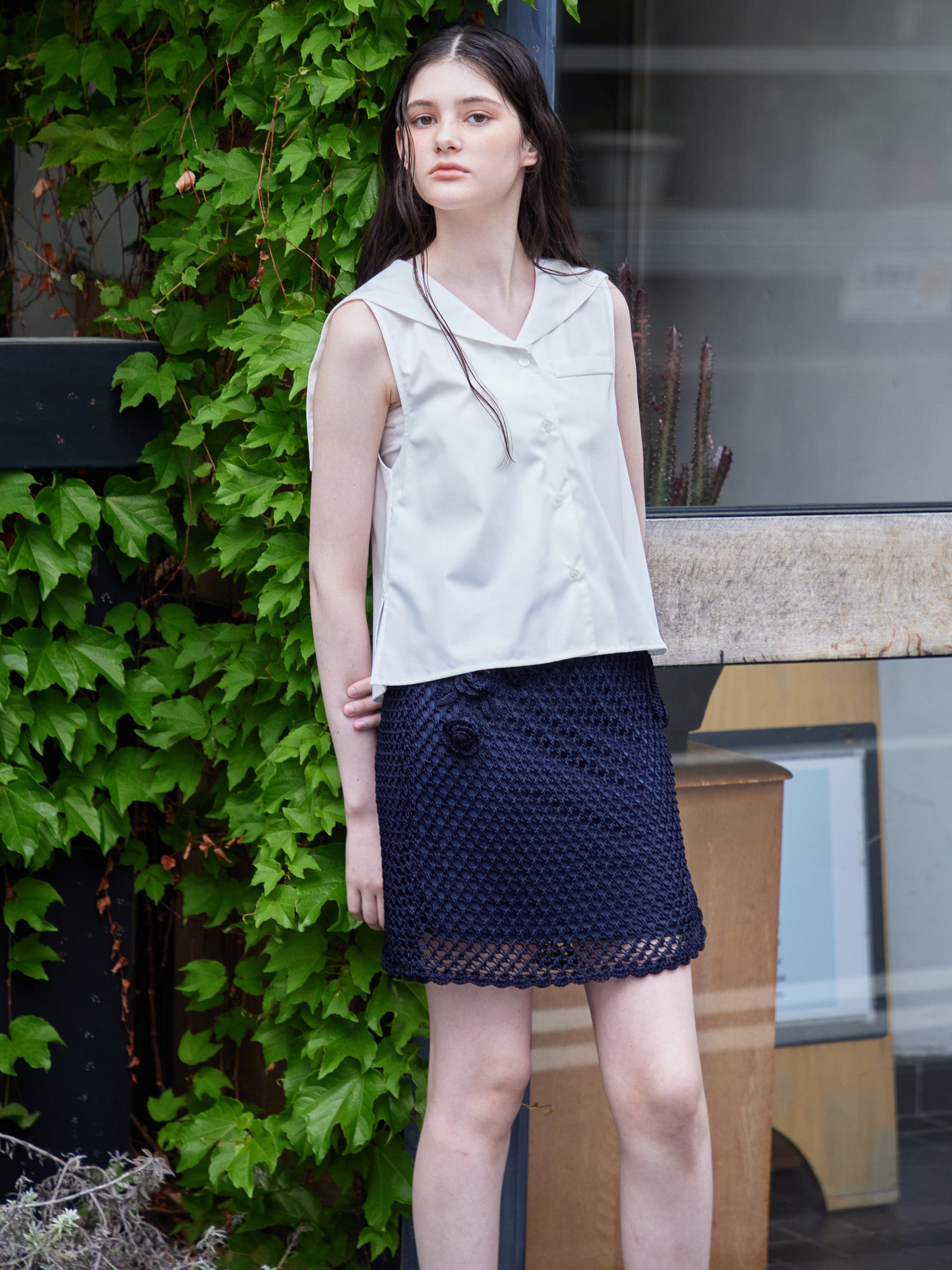 Rose crochet mini skirt ネイビー size:M model:170cm ALICE