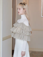 Dot tulle ruffle & knit top set ベージュ size:M model:163cm MINAMI