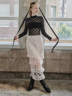 Shiny lace tiered skirt ピンク size:M model:173cm DASHA.G