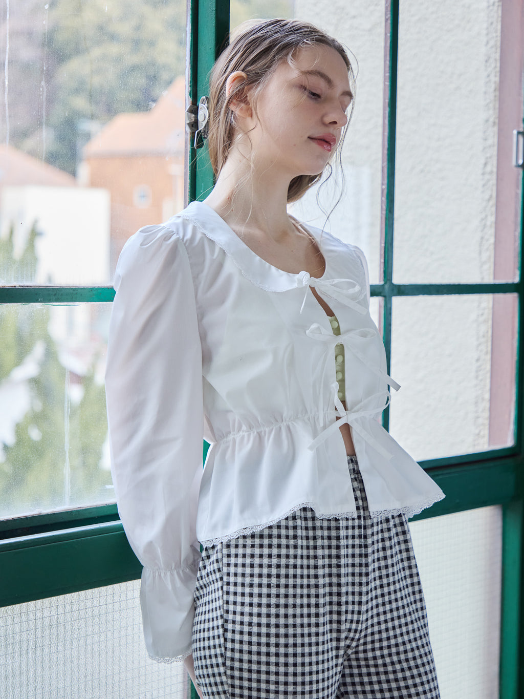 Front ribbon blouse ホワイト size:M model:171cm ANIUTA