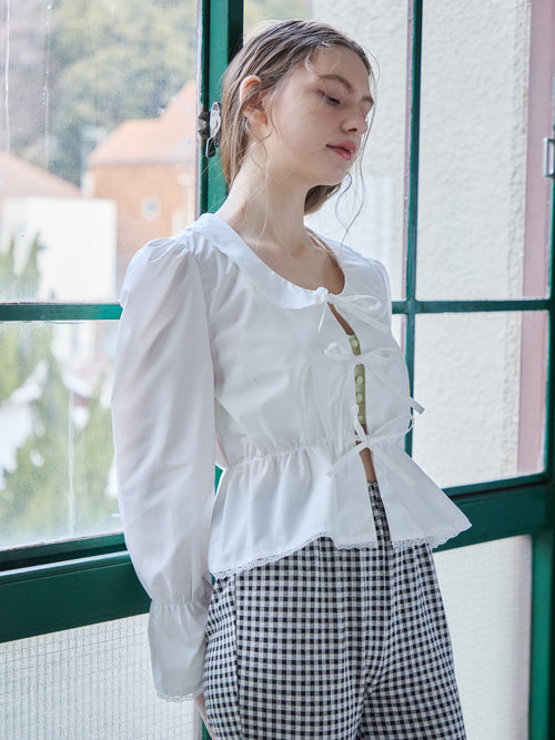 Front ribbon blouse ホワイト size:M model:171cm ANIUTA