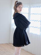 French letter collar wrap mini dress ブラック size:M model:174cm KATERYNA