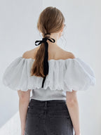 Embroidered balloon collar knit top グレー size:M model:171cm ANIUTA