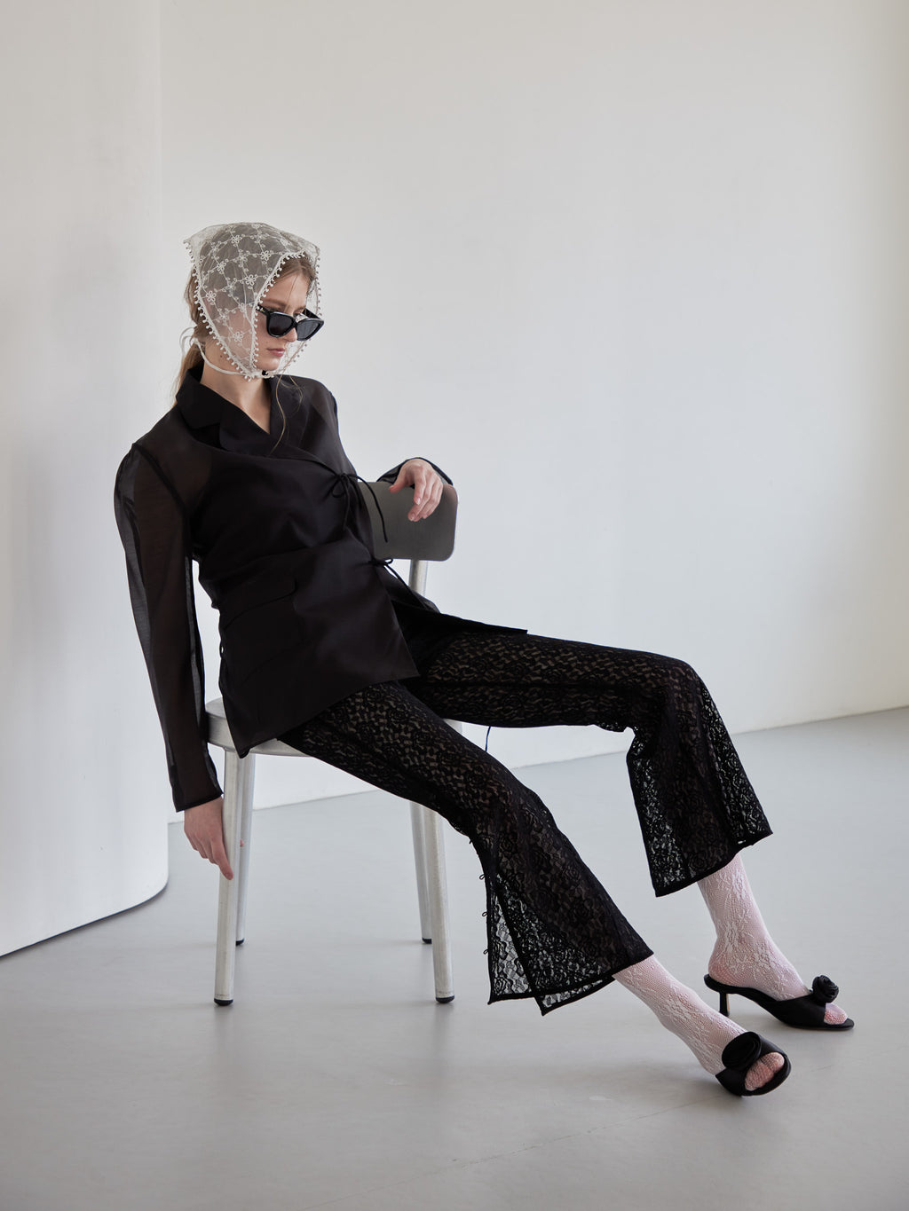 Heart trimming lace pants ブラック size:M model:174cm LERA