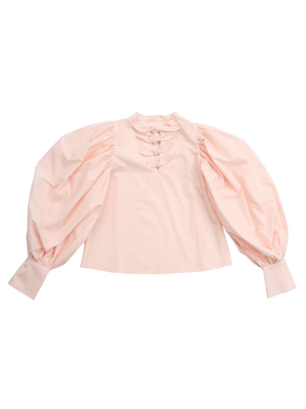 Many ribbon volume sleeve blouse ピンク