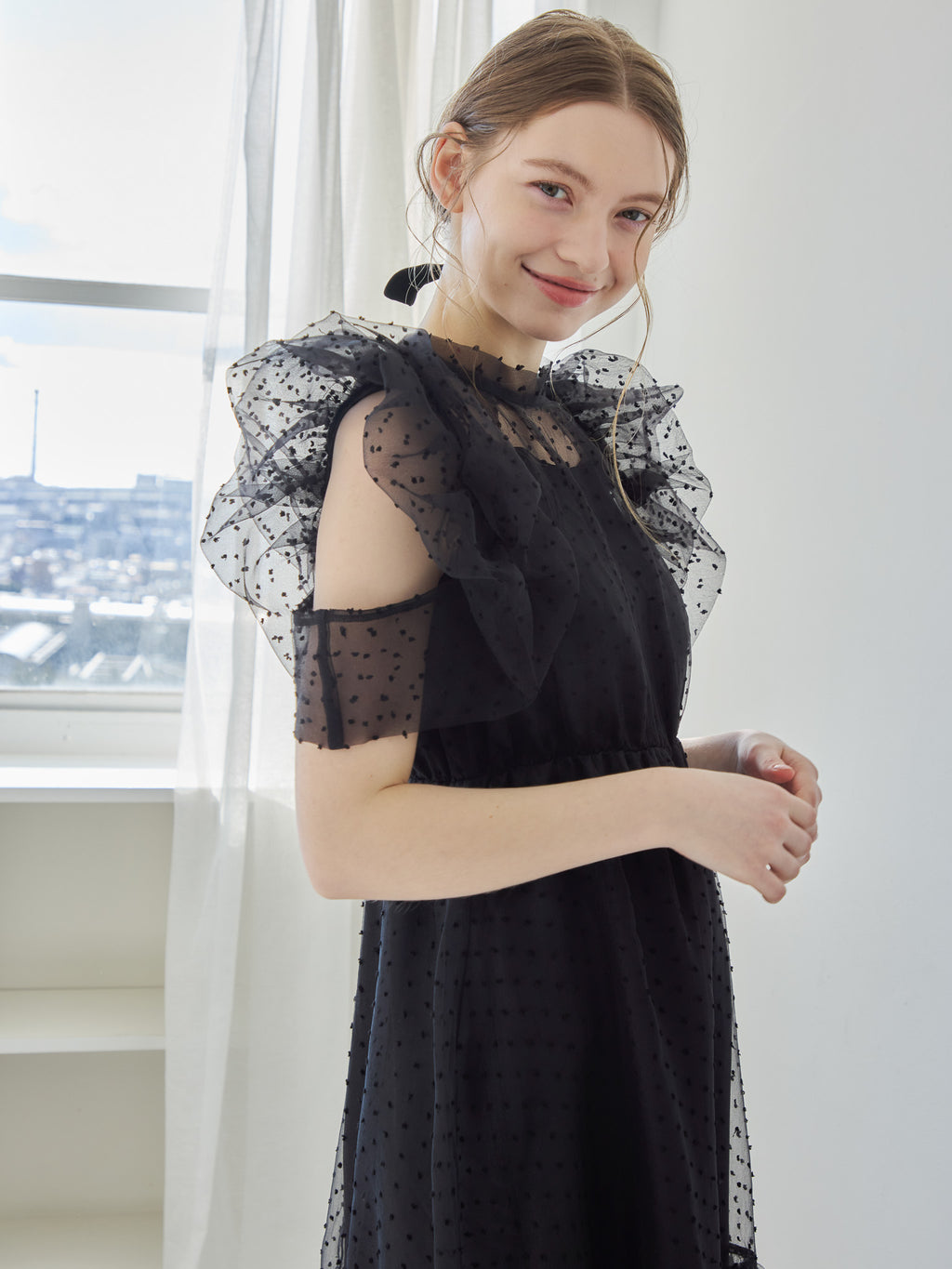 Dot organdy dress ブラック size:M model:171cm ANIUTA