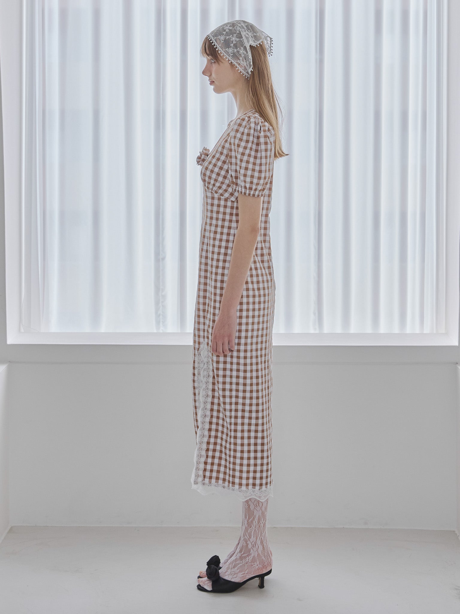 Rose gingham dress モカ size:M model:175cm MARTA