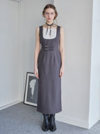Ribbon waist dress グレー size:M model:171cm ANIUTA