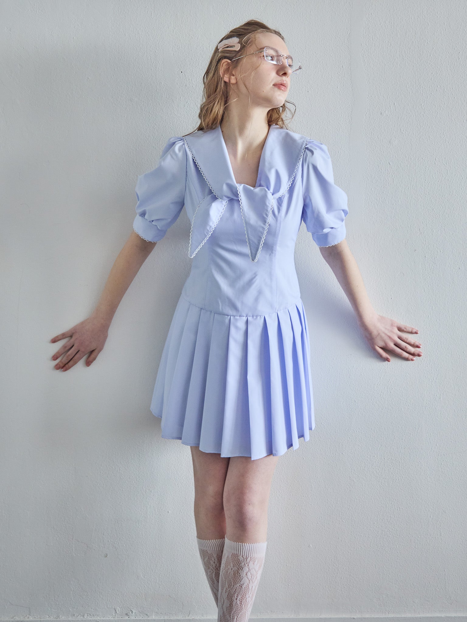 Low waist pleated mini dress ブルー size:M model:171cm ANIUTA