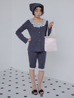 Lace trimmed tailored blouse グレー size:M model:161cm 富樫かなえ