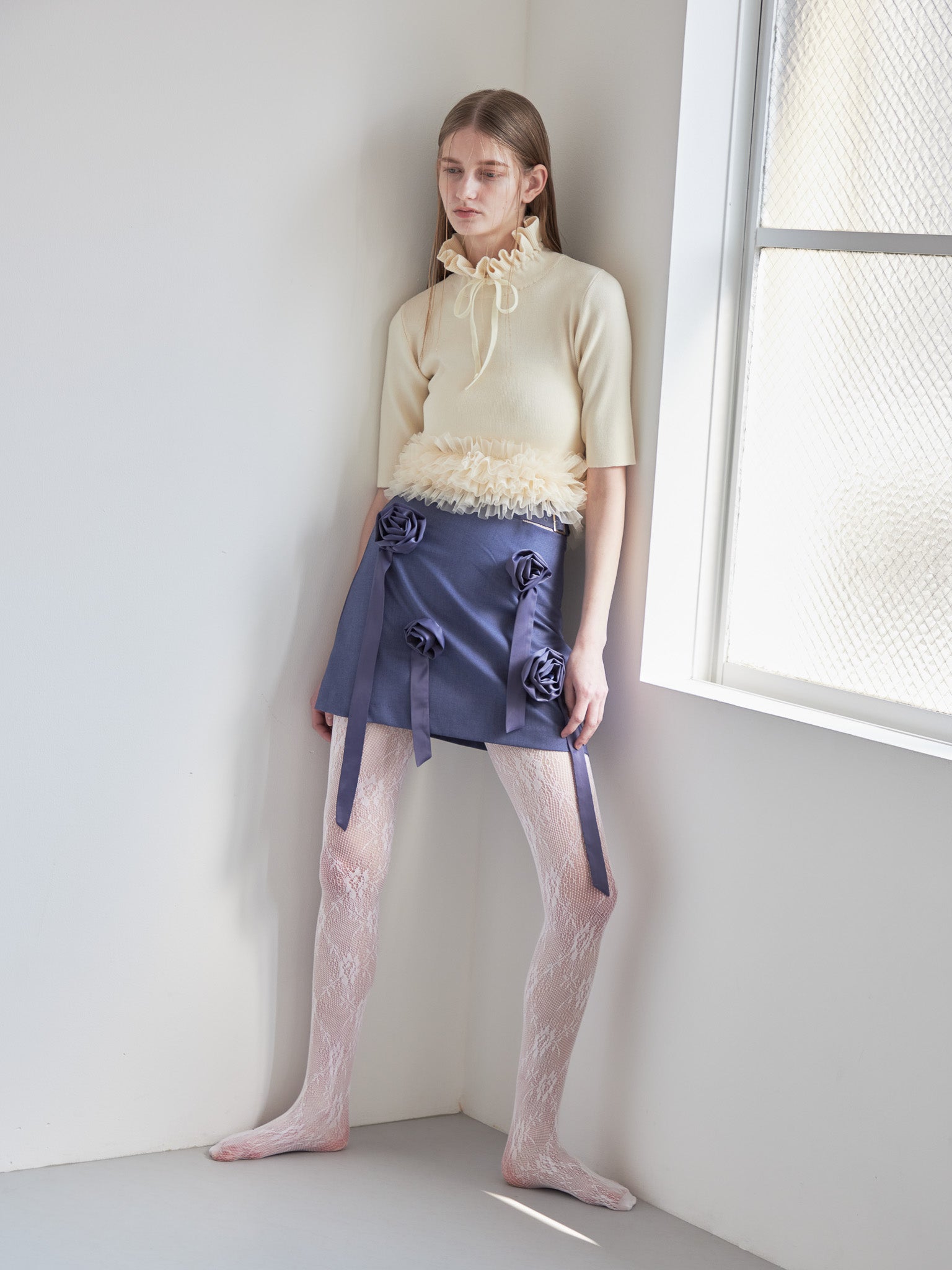 Rose mini skirt ブルー size:M model:174cm LERA