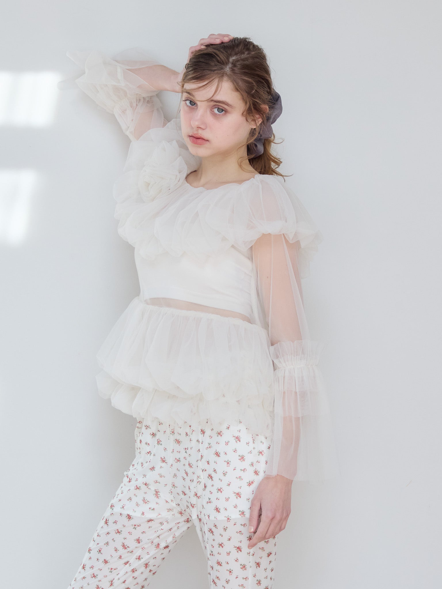 Rose tulle off shoulder blouse ホワイト size:M model:174cm KATERYNA