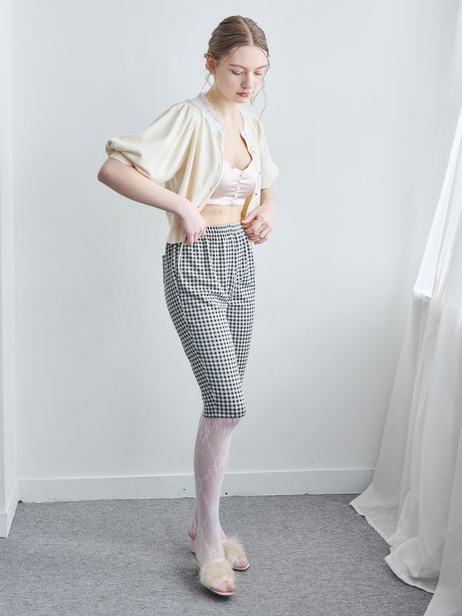 Lace collar puff sleeve cardigan クリーム size:M model:171cm ANIUTA