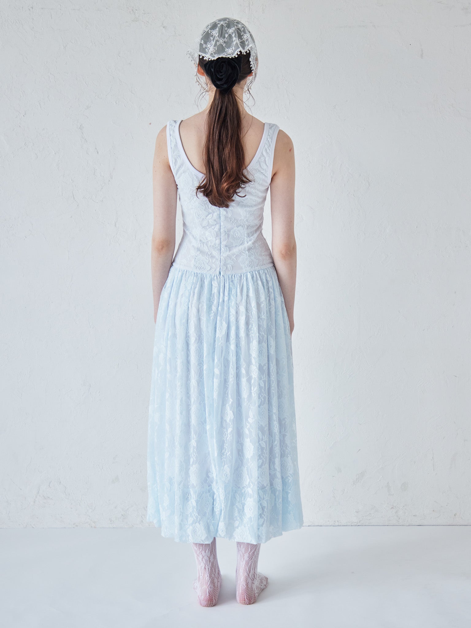 Low switching rose lace dress サックス size:M model:170cm ALICE
