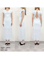 Back open print cut dress サックス