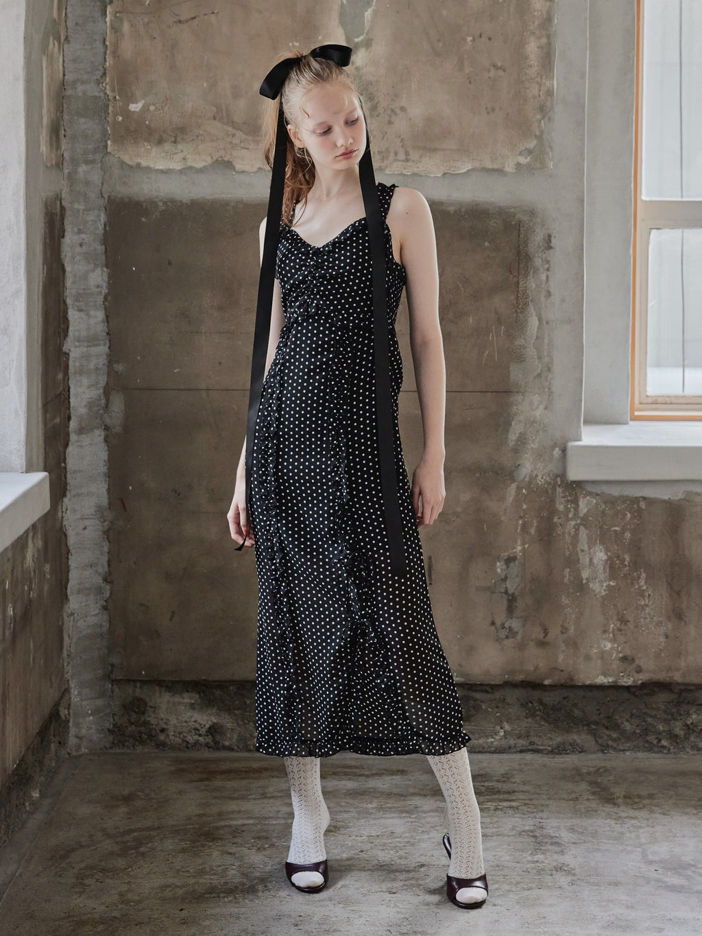 Frill slit cami dress ブラック size:M model:173cm DASHA.G