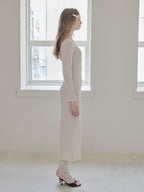 Back open shiny knit dress ピンク size:M model:173cm DASHA.G