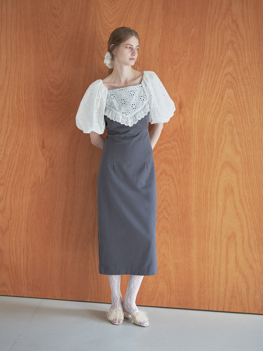embroidered scarf dress グレー size:M model:174cm LERA