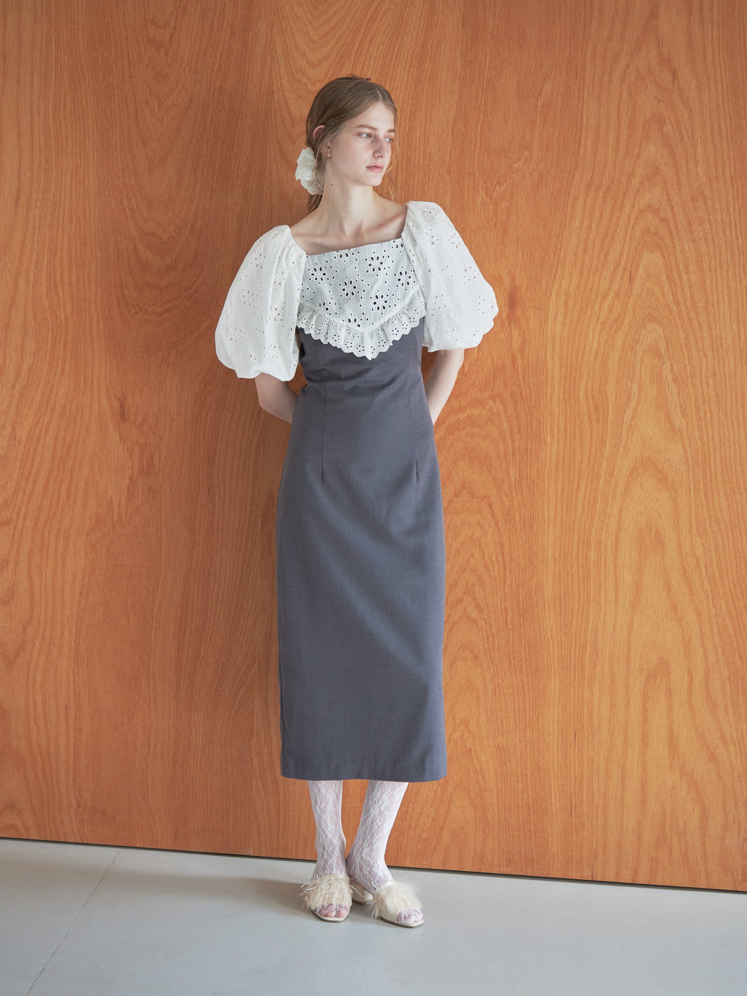 embroidered scarf dress グレー size:M model:174cm LERA