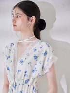 Lace trimming flower dress ブルー size:M model:170cm ALICE