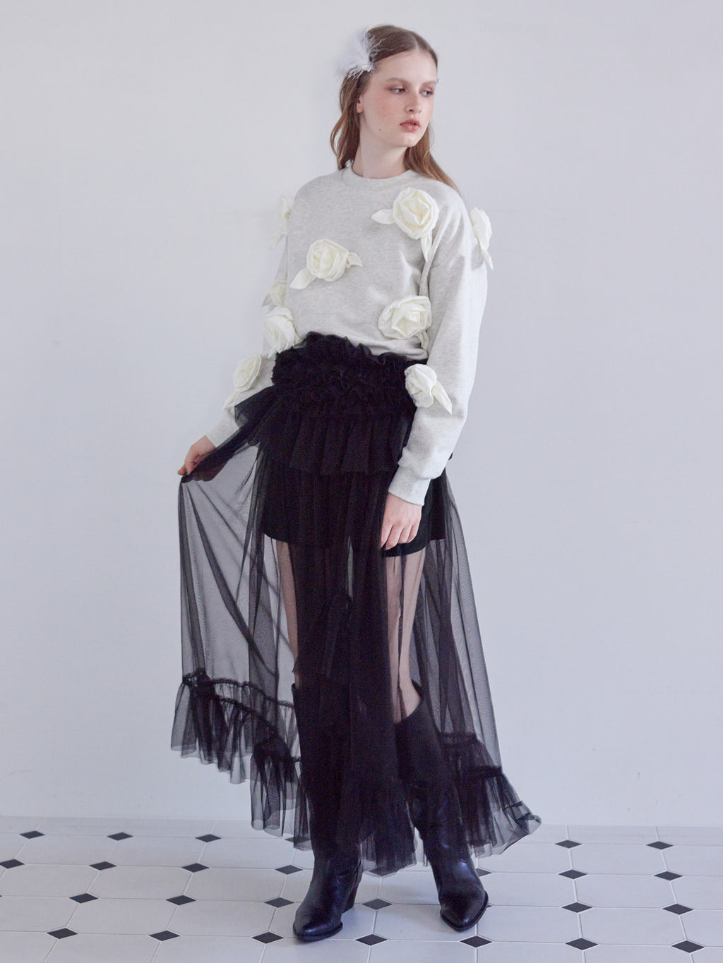 Many rose sweat top グレー size:M model:173cm ALINA