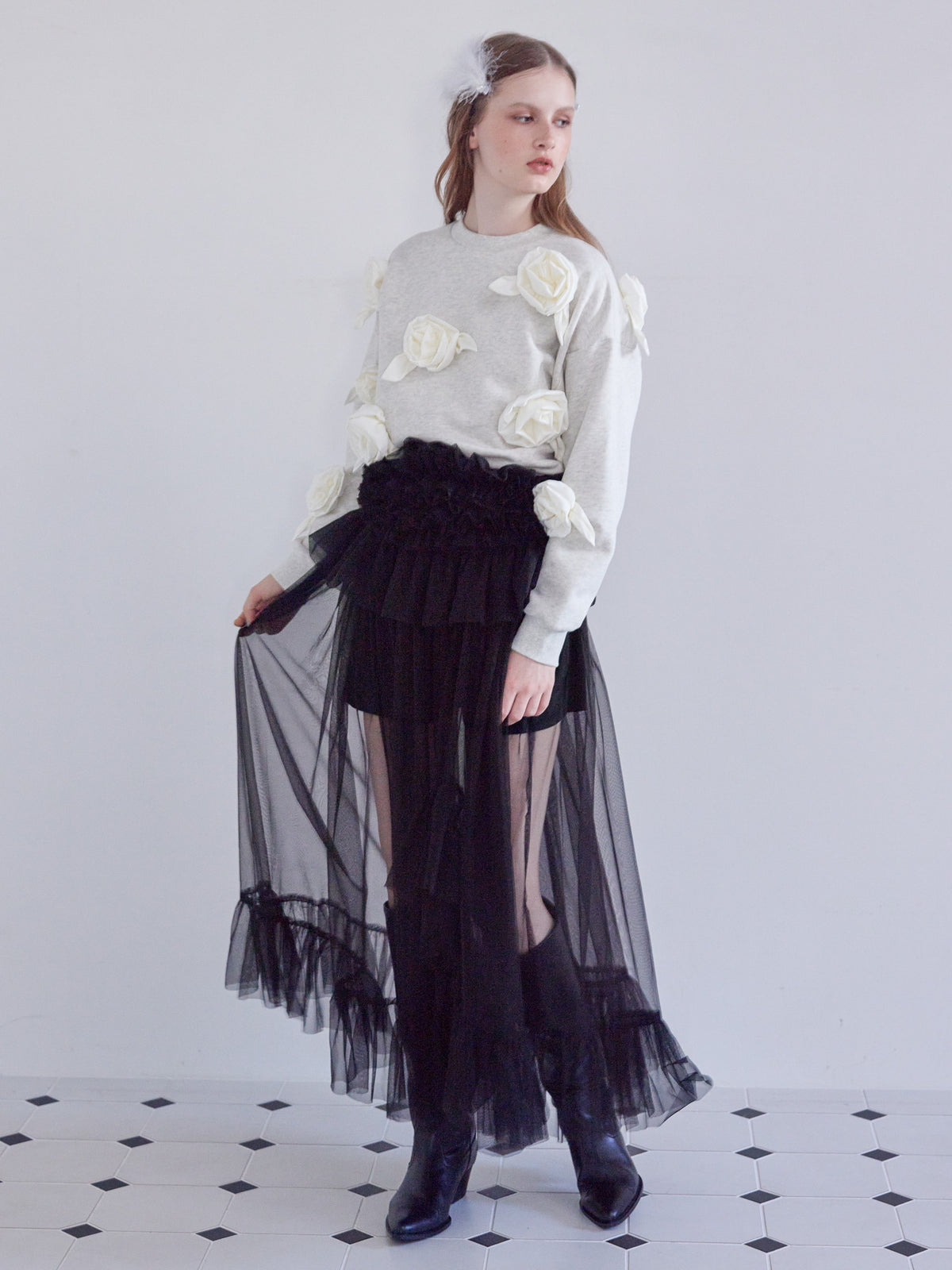Many rose sweat top グレー size:M model:173cm ALINA