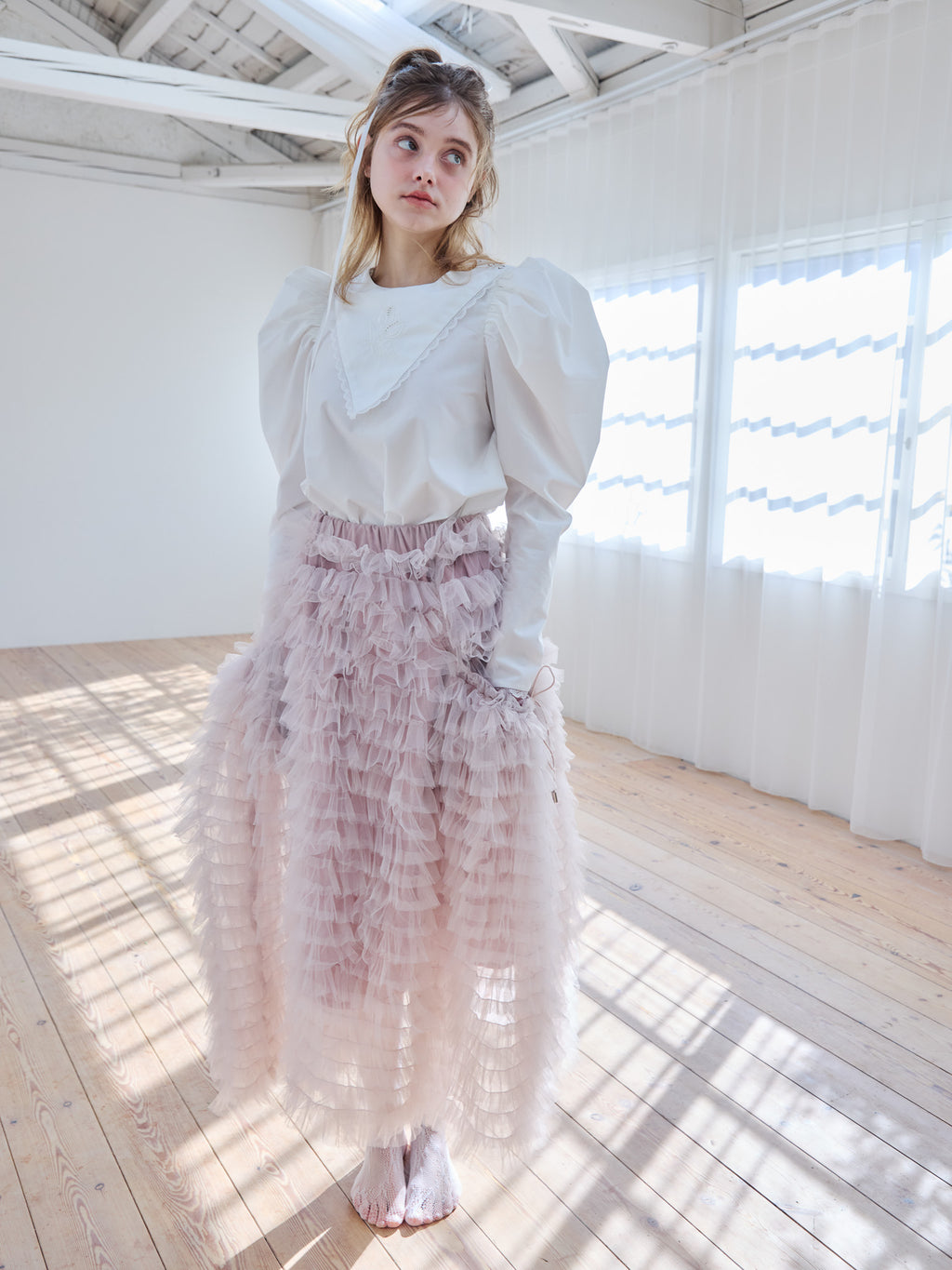 Tulle tiered volume skirt ピンク size:M model:174cm KATERYNA