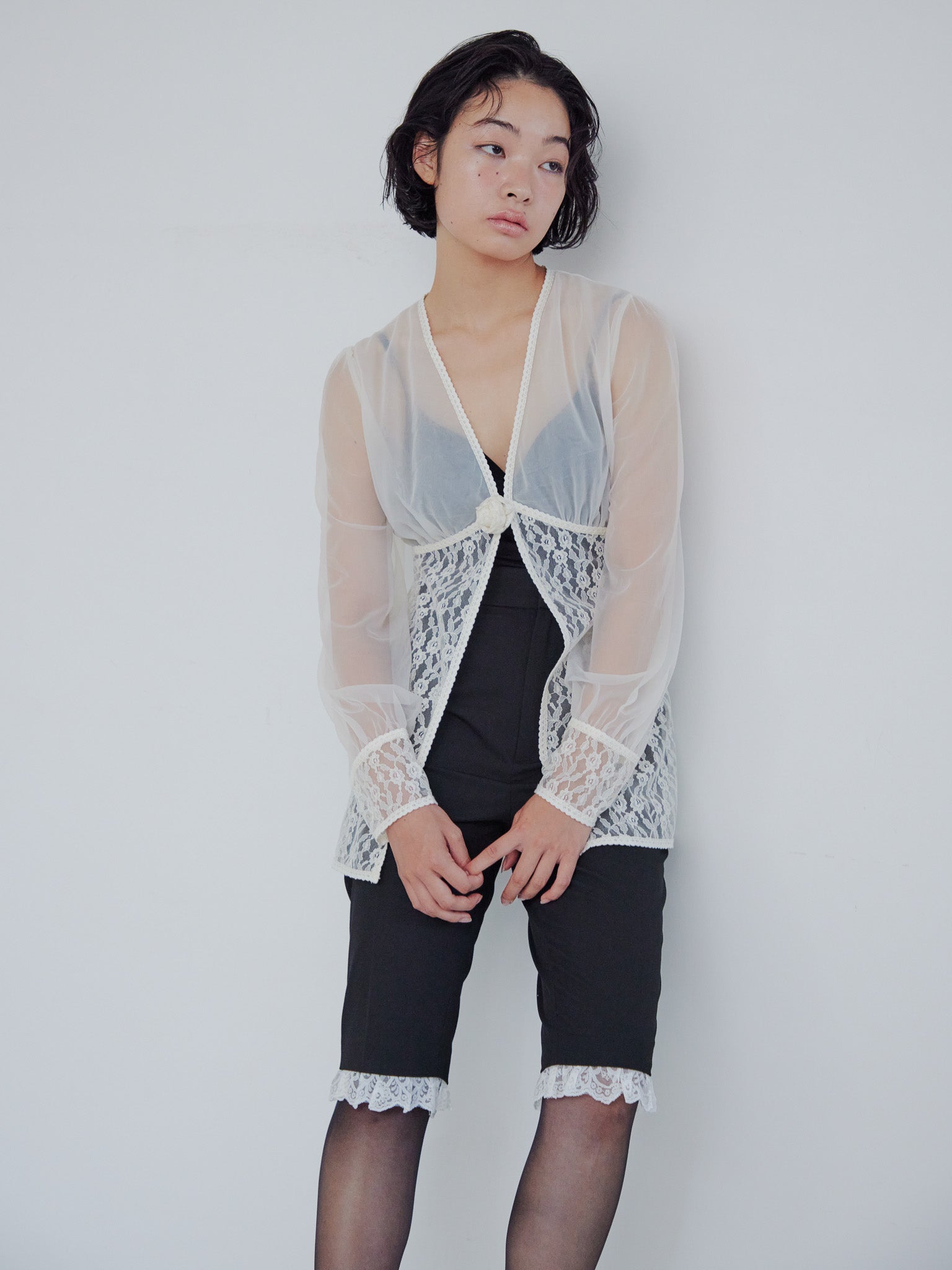 Hem lace sabrina pants ブラック size:M model:161cm 富樫かなえ