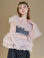 Rose tulle off shoulder blouse ピンク size:M model:174cm KATERYNA