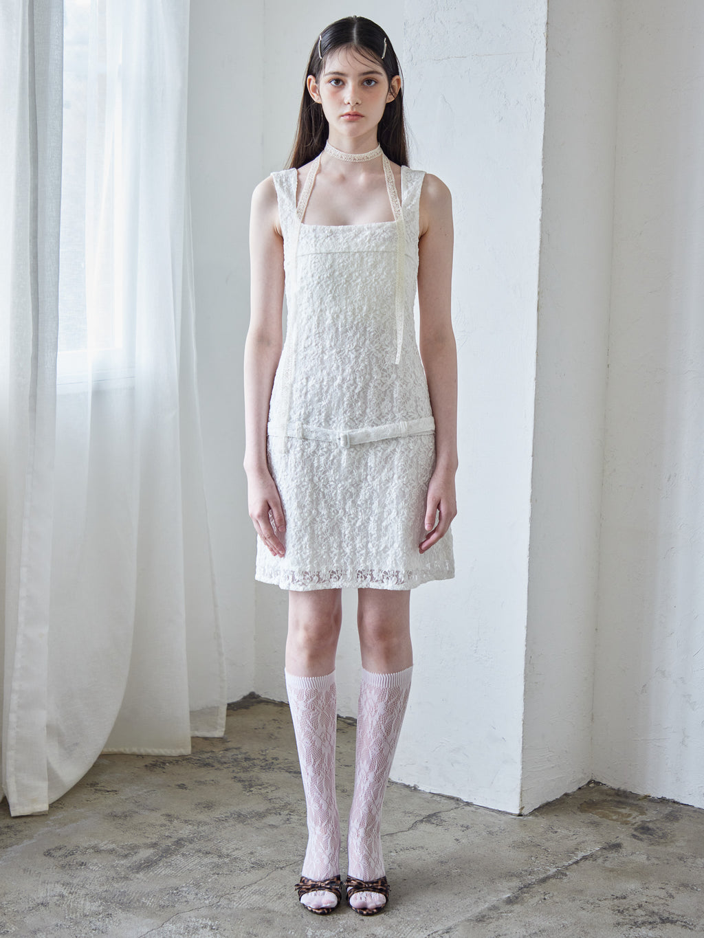 Low belt lace mini dress ホワイト size:M model:170cm ALICE