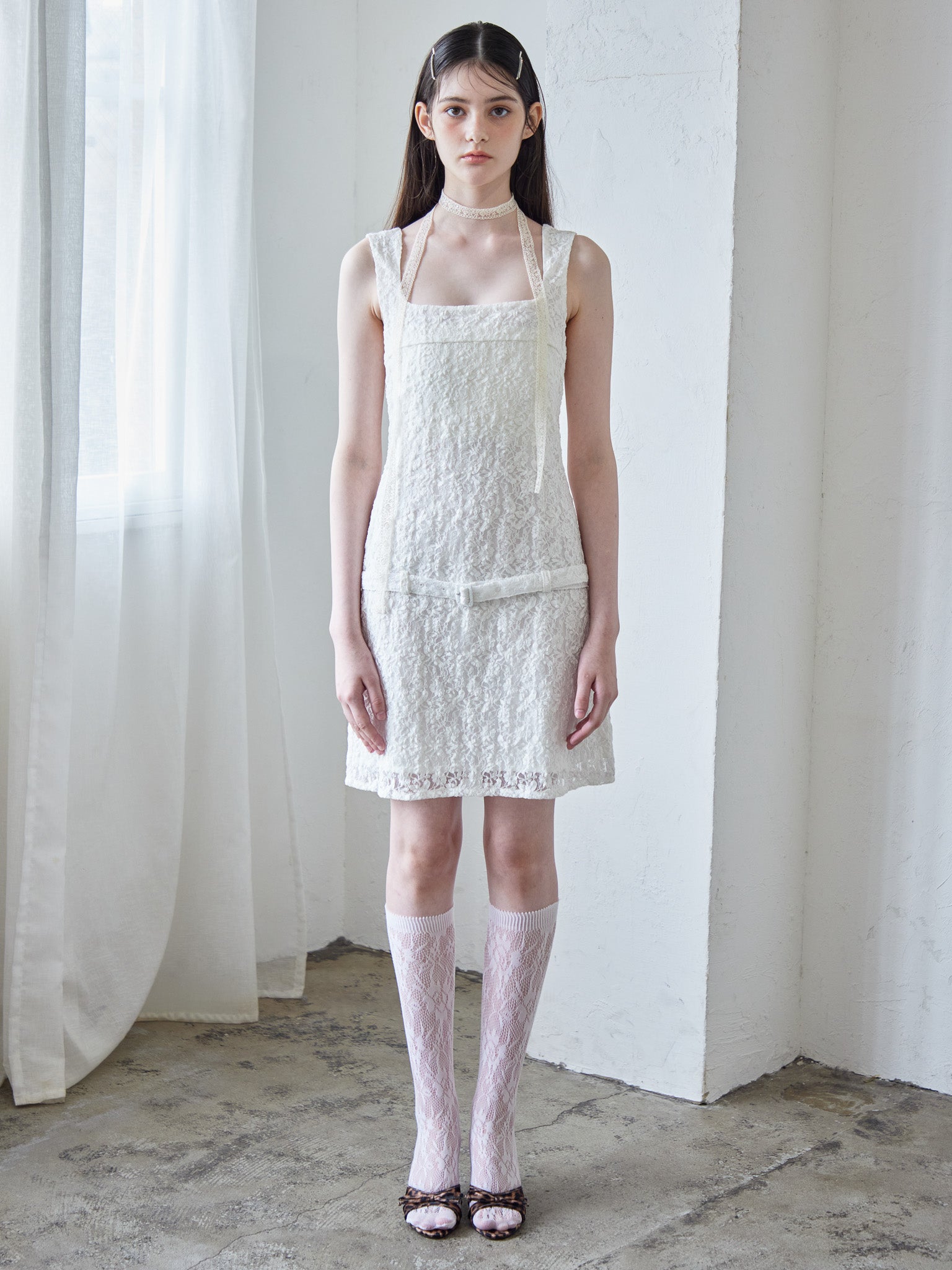 Low belt lace mini dress ホワイト size:M model:170cm ALICE