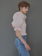 Sheer jacquard off shoulder blouse ピンク size:M model:175cm MARTA