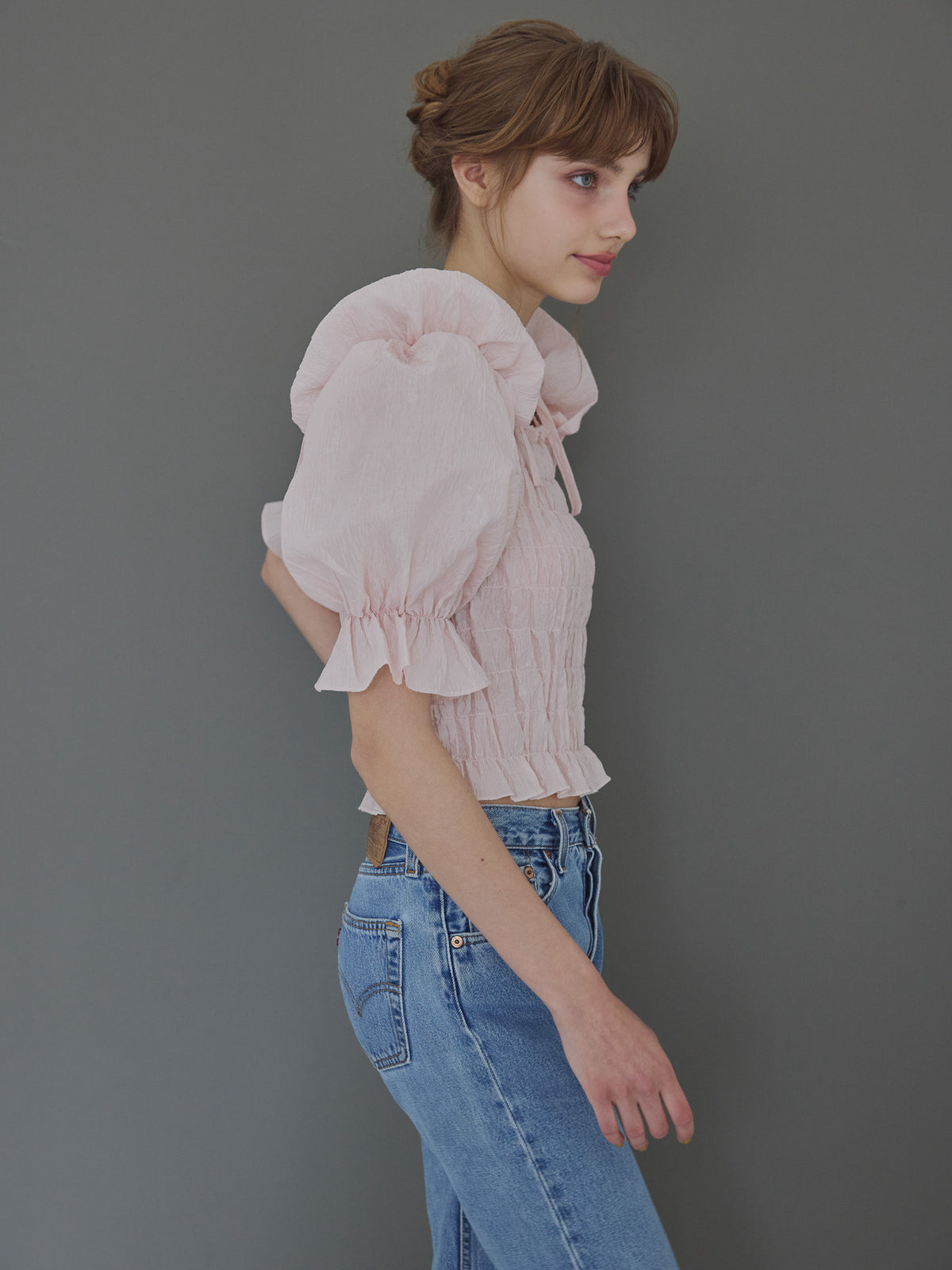 Sheer jacquard off shoulder blouse ピンク size:M model:175cm MARTA
