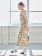 Ribbon waist dress チェック size:M model:171cm ANIUTA