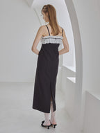 Lace ribbon stripe tight dress ブラック size:M model:175cm MARTA