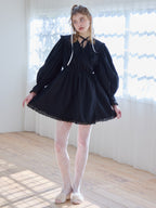 French letter collar wrap mini dress ブラック size:M model:174cm KATERYNA
