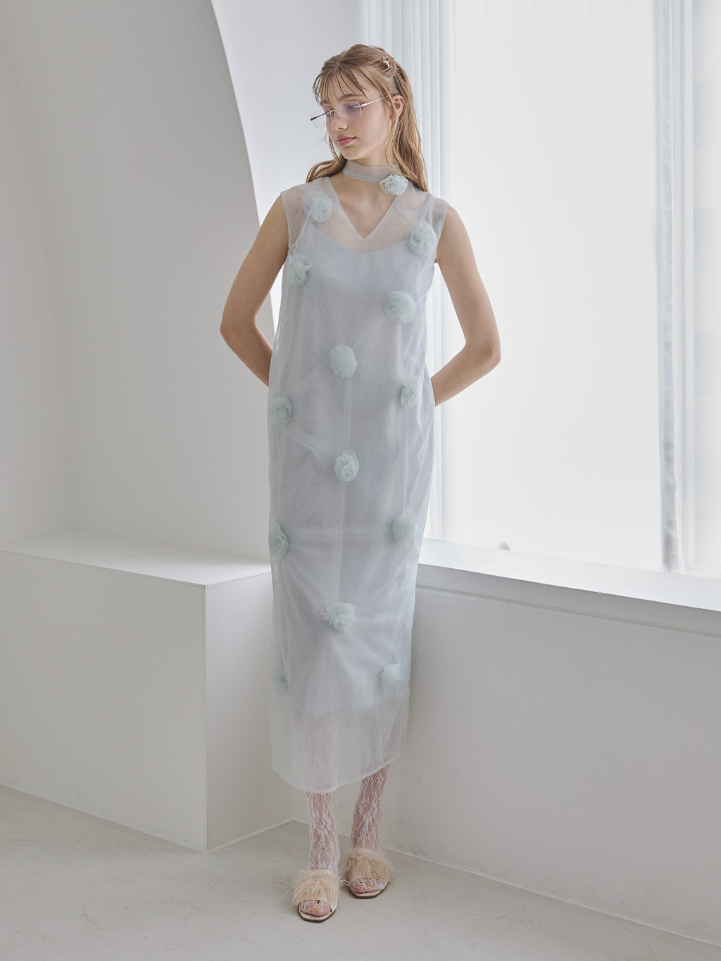 Rose tulle dress ミント size:M model:175cm MARTA