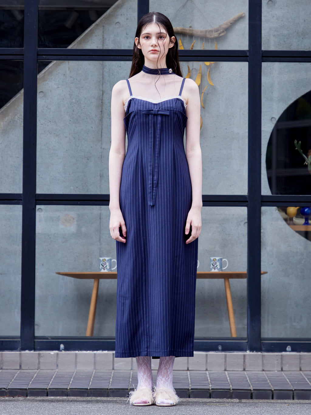 Stripe ribbon tight dress ネイビー size:M model:170cm ALICE