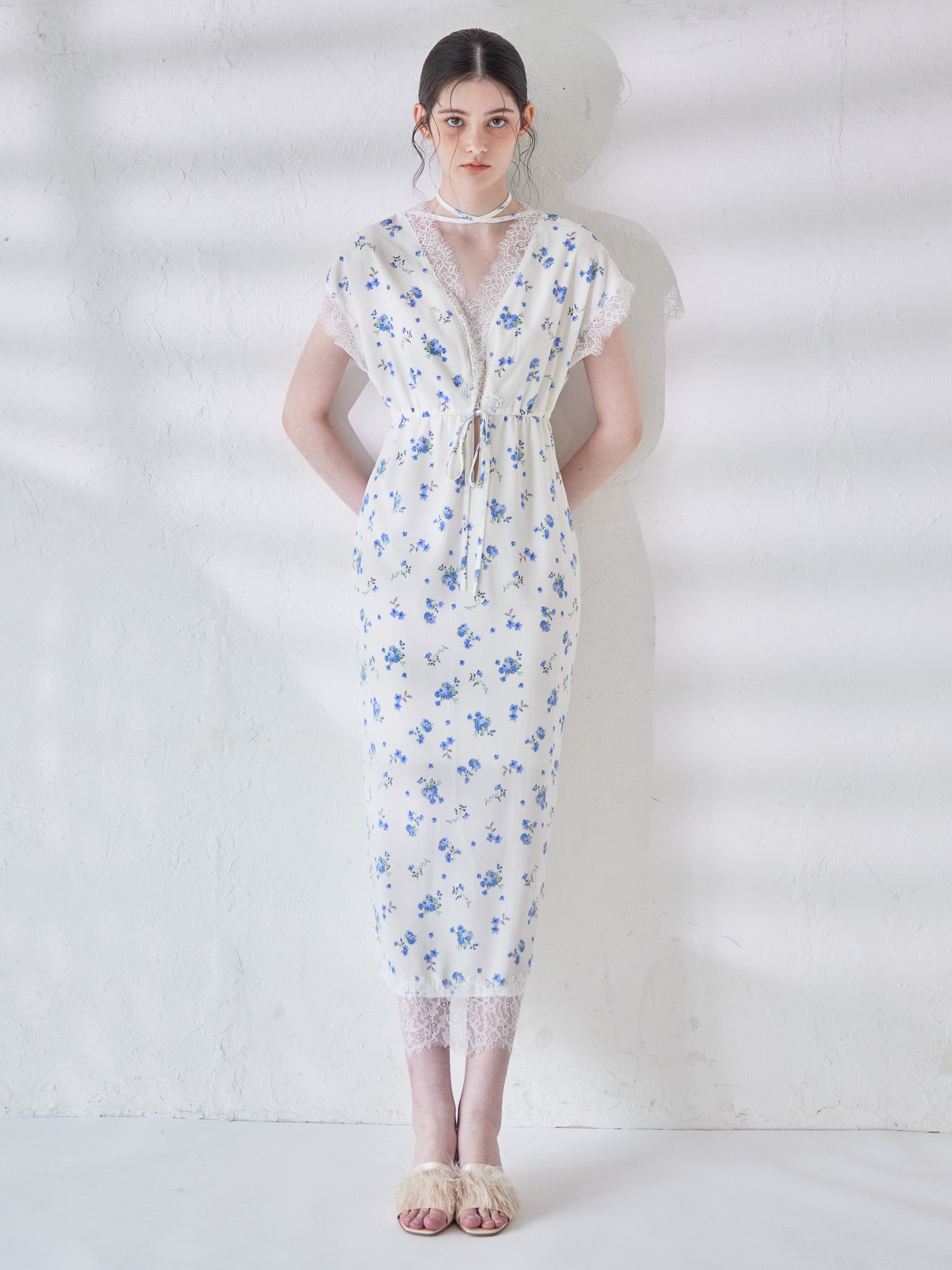 Lace trimming flower dress ブルー size:M model:170cm ALICE