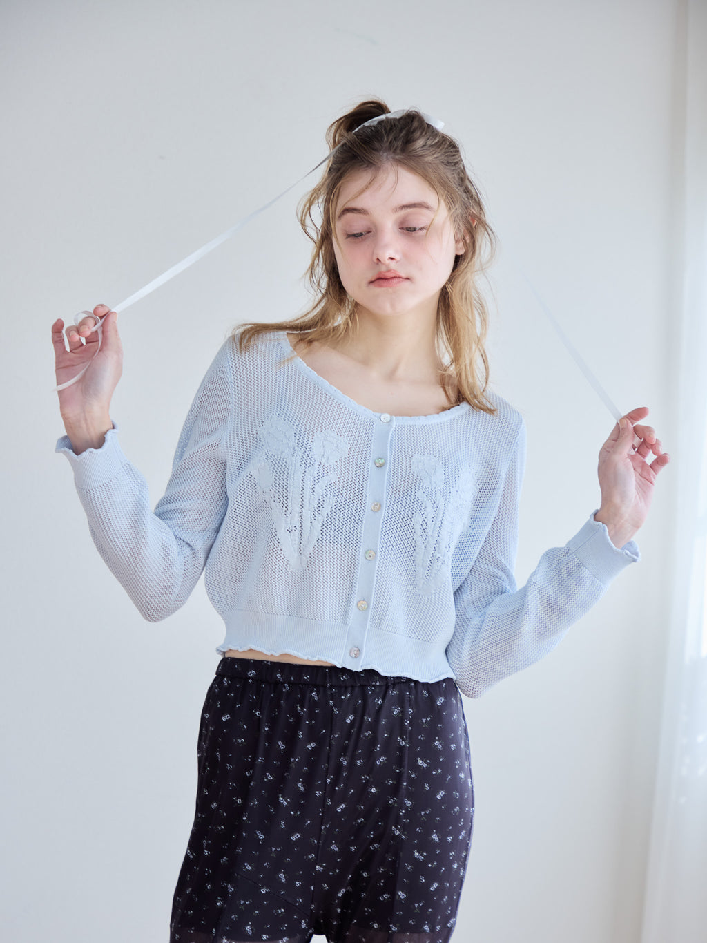 Tulip crochet cardigan サックス size:M model:174cm KATERYNA