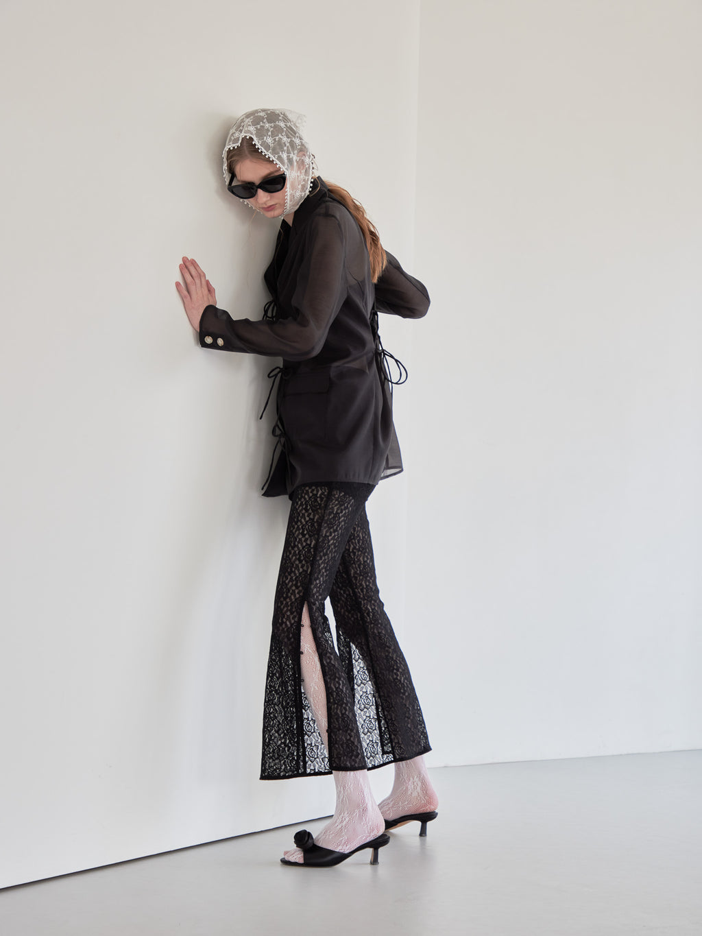 Ribbon sheer jacket ブラック size:M model:174cm LERA