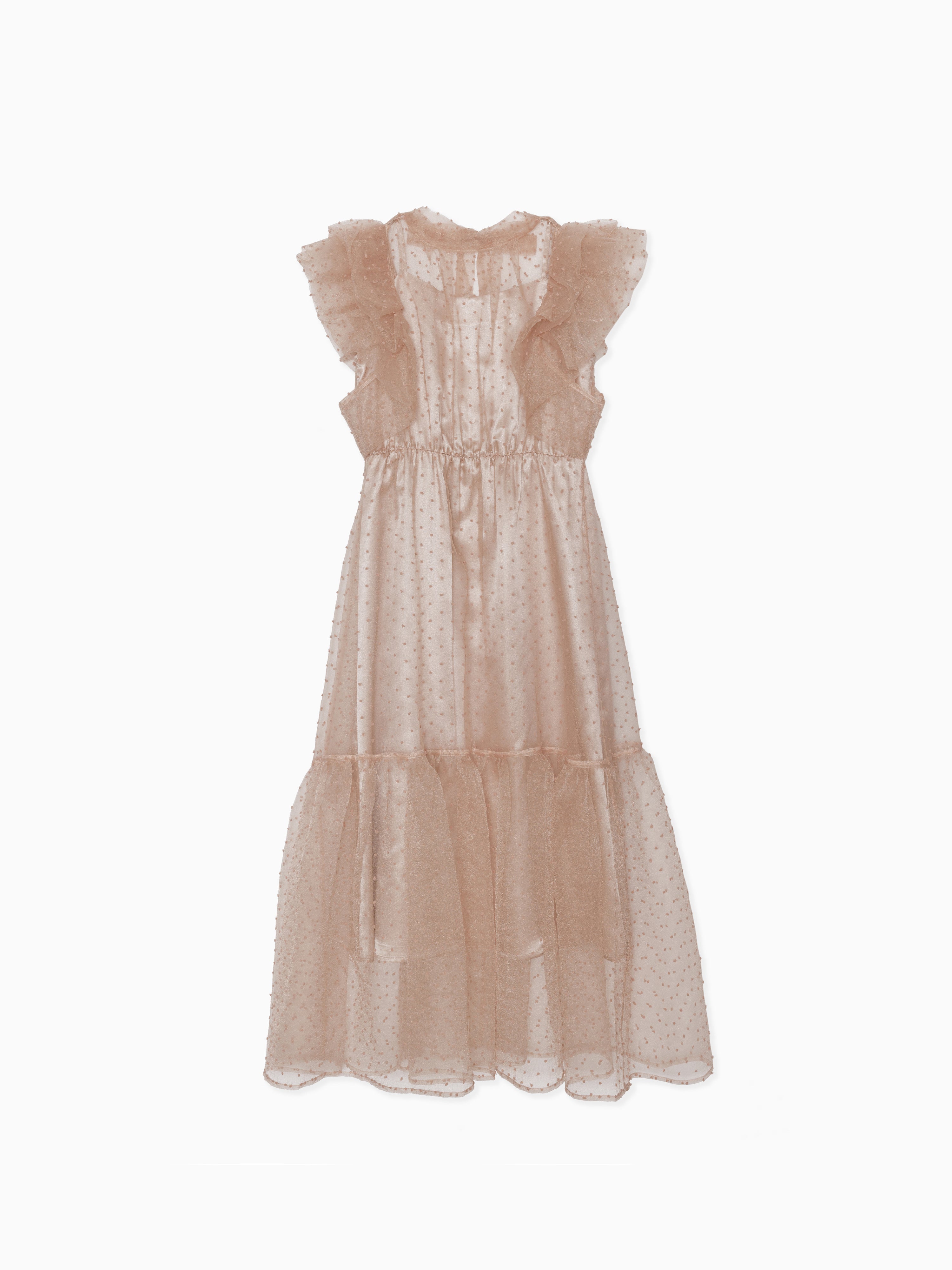 Dot organdy dress ピンクベージュ