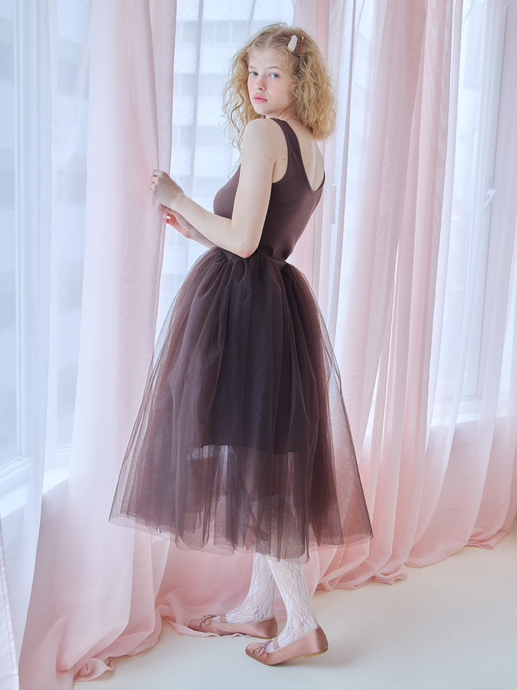 Volume tulle skirt tank dress ブラウン size:M model:173cm Olesia