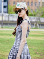 Gingham check back open dress ブラック size:M model:170cm ALICE