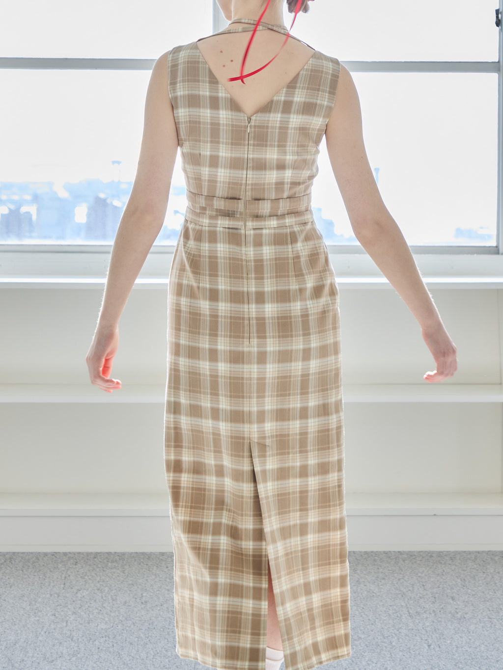 Ribbon waist dress チェック size:M model:171cm ANIUTA